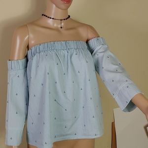 Off Shoulders Top Blouse Blue Size Large Women NWOT